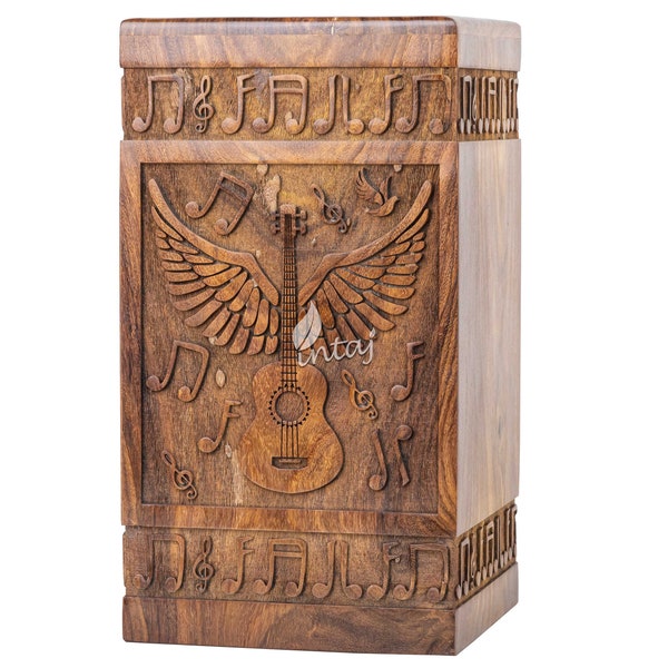 Handmade Wooden Urn for Human Ashes Full Size - Guitar Wings Wooden Urn Box for Pets - Personalized Cremation Urn for Ashes Handcrafted