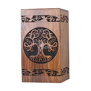 Wooden Cremation Urns for Human Ashes - Tree of Life Wooden Carved Box - Memorial Keepsake Urn - Urn for Mom and Dad by INTAJ