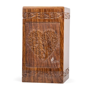 Handcrafted Wooden Cremation Urn for Human Adult Large Rosewood Tree of Life  Funeral Urn - Personalized Burial urn Box Engraved - INTAJ