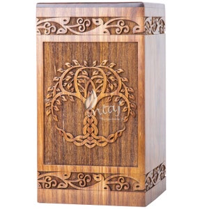 Wooden Cremation Urns for Human Ashes - Tree of Life Wooden Carved Box - Memorial Keepsake Urn - Urn for Mom and Dad by INTAJ