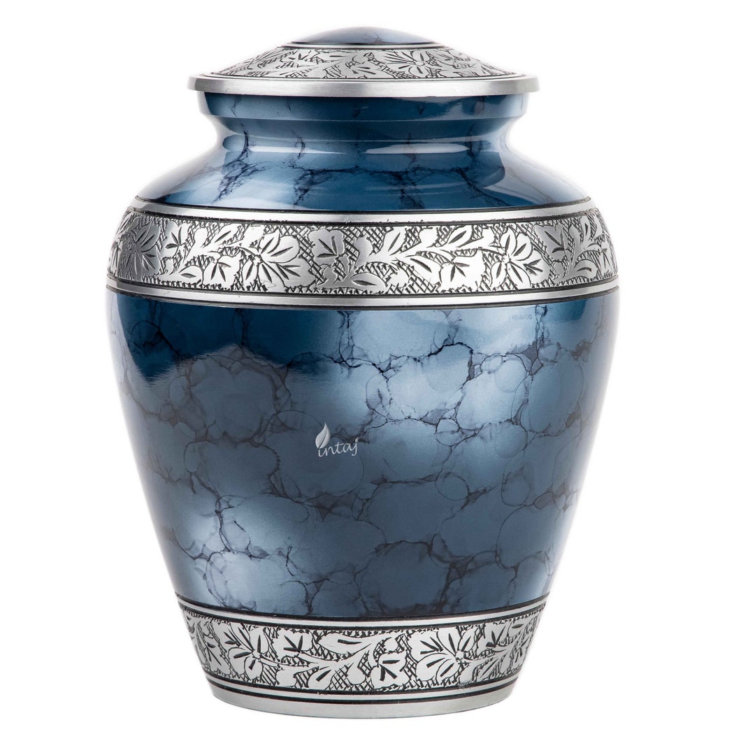 INTAJ Royal Silver Cremation Urn for Human Ashes Adult Funeral Urn