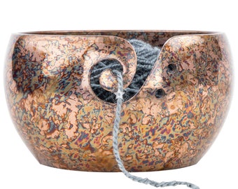 Handmade Yarn Bowl Large - Golden Fire Yarn Bowl for knitting & Crocheting - Handcrafted Metal Yarn Storage Bowl for Winder Yarn Bowl