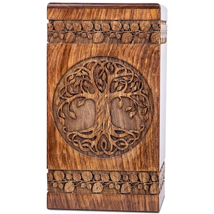 INTAJ Rosewood Urn Human Ashes, Tree of Life Celtic Knot, Adult Cremation Urn, Handmade Wooden Memorial Box, Unique Sympathy Keepsake