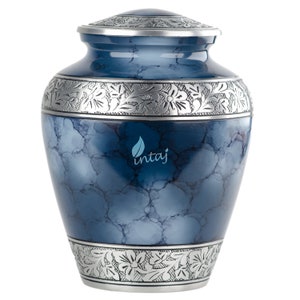 Handmade Cremation Urn for Human Ashes Adult - Large Elite Blue Urn for Ashes - A Perfect Funeral Urn for your loved ones | 200 lbs | 10x8&quot;