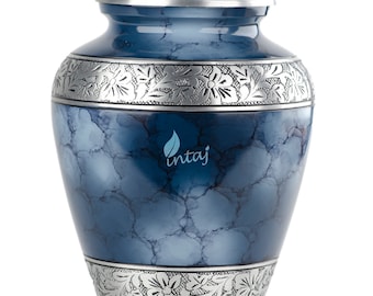 Handmade Cremation Urn for Human Ashes Adult - Large Elite Blue Urn for Ashes - A Perfect Funeral Urn for your loved ones | 200 lbs | 10x8&quot;