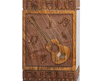 Handmade Guitar Wooden Urns for Human Ashes Full Size - Custom Personalized Rosewood Box Urn for Ashes - Engraved Cremation Urns for Ashes