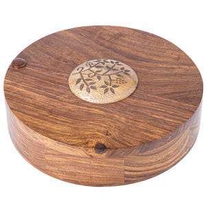 Masala Dabba, scatola porta spezie indiana in legno di palissandro Sheesham, con 9 scomparti e cucchiaio.