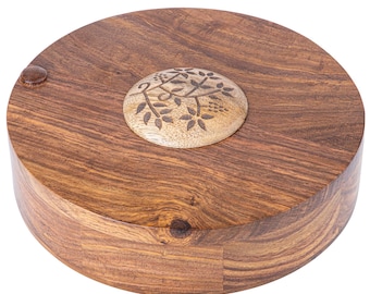 Masala Dabba Indian Spice Box, Sheesham Rosewood, 9 Compartments with Spoon