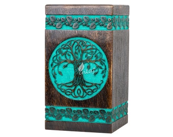 Handmade Rosewood Urn for Human Ashes - Tree of Life Wooden Box - Personalized Cremation Urn for Ashes Handcrafted - Large Wooden Urn Box