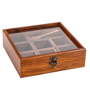 INTAJ Sheesham Wood Floral Burnt Kitchen Decorative Masala Box/Masala Dani Utility Spice Box Set - Perfect Gift for Her, Mom, Christmas
