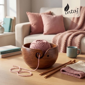 Large Rosewood Yarn Bowl with Snag-Free Spiral - Heavy Knitting Holder and Personalized Crochet Gift