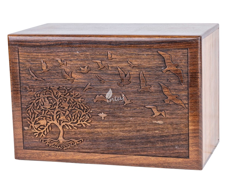 Wooden Cremation Urns for Human Ashes Tree of Life Wooden Carved Box