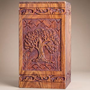 Wooden Urn for Human Ashes Adult Men Women, Personalized Tree of Life Cremation Box