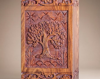 Wooden Urn for Human Ashes, Personalized Tree of Life Cremation Box, Rosewood Keepsake Urn for Adult Men Women, TSA Approved Memorial Gift