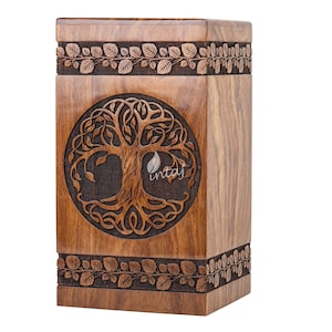 Handmade Rosewood Urn for Human Ashes - Tree of Life Wooden Box - Personalized Cremation Urn for Ashes Handcrafted - Large Wooden Urn Box