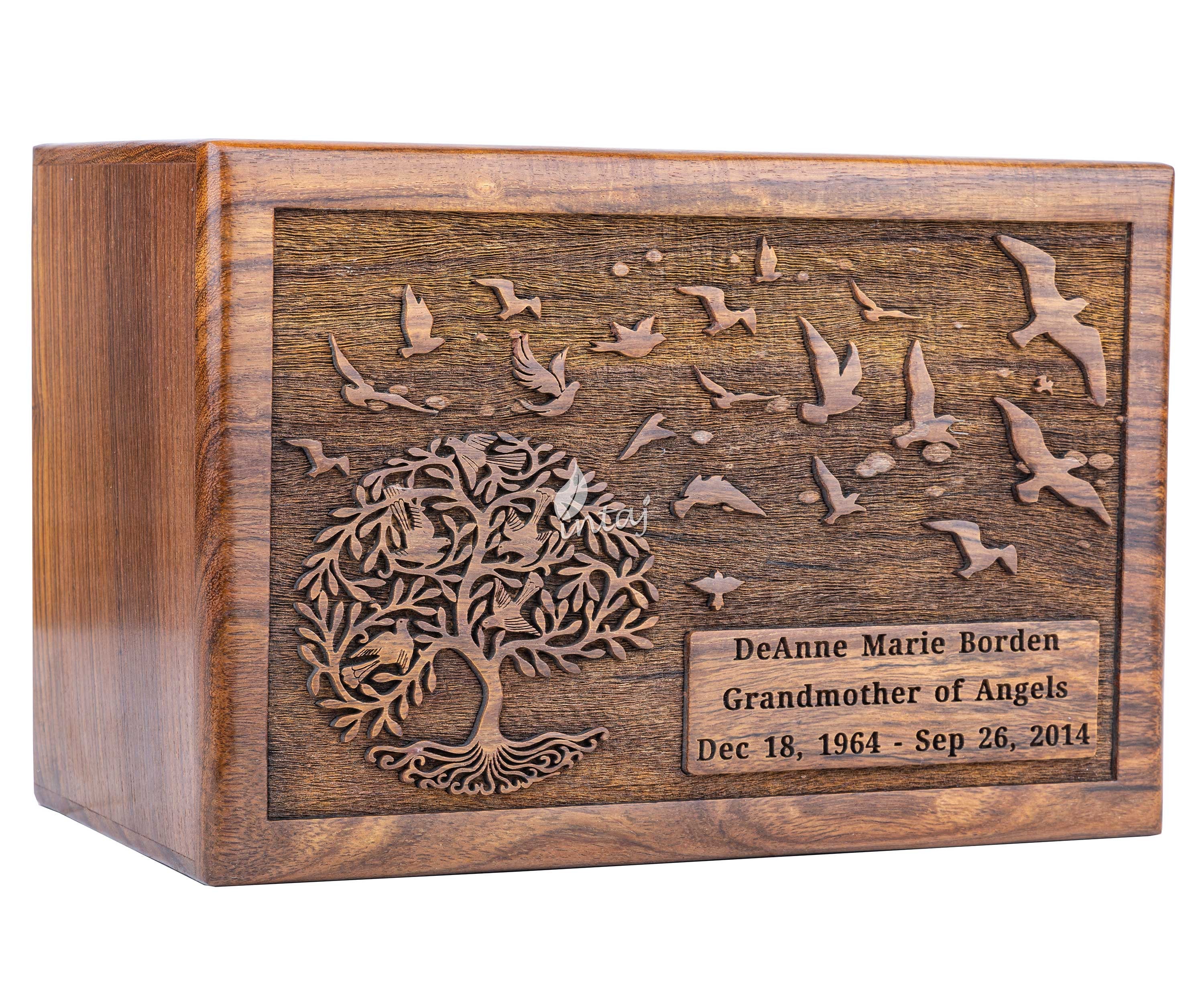 Tree of Life Wooden Cremation Urn: Rosewood Memorial Keepsake Box