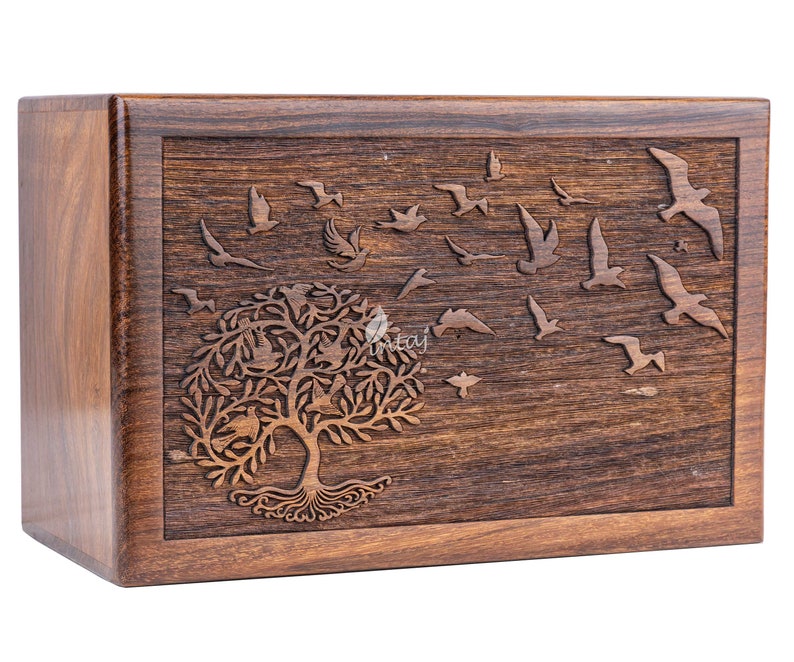 Wooden Cremation Urns for Human Ashes Tree of Life Wooden Carved Box