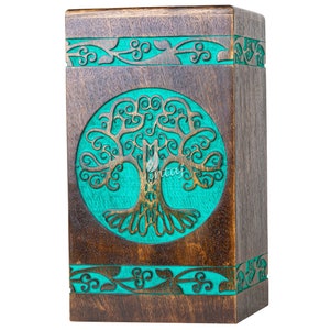 Handmade Rosewood Cremation Urn: Tree of Life Wooden Box