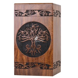 Wooden Cremation Urns for Human Ashes - Tree of Life Wooden Carved Box - Memorial Keepsake Urn - Urn for Mom and Dad by INTAJ