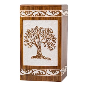 Wooden Cremation Urns for Human Ashes - Tree of Life Wooden Carved Box - Memorial Keepsake Urn - Urn for Mom and Dad by INTAJ