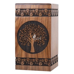 Wooden Cremation Urns for Human Ashes - Tree of Life Wooden Carved Box - Memorial Keepsake Urn - Urn for Mom and Dad by INTAJ