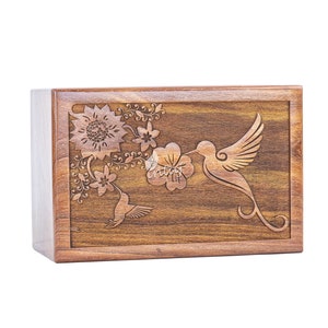 Handgemachte Palisander Urne: Kolibri & Florales Design