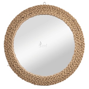 INTAJ Rustic Wall Mirror - Decorative Wall Mount Round Large Wall Hanging Mirror for Living Room Bathroom Bedroom Farmhouse Entry Wall Decor