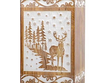 Urne en palissandre faite à la main pour les cendres humaines - Tree of Life Deer Wooden Box - Urne de crémation personnalisée pour les cendres Grande boîte d’urne en bois fabriquée à la main