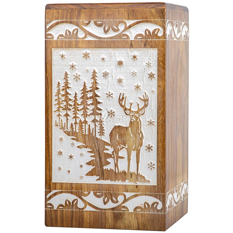 Handmade Rosewood Urn For Human Ashes Tree Of Life Deer