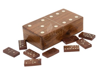 Handgemachtes Rosenholz Holz Domino Würfel 28 Stück Doppel-Sechs professionelle Domino Fliesen Set, Aufbewahrungseteller (2-4 Spieler), ein perfektes Weihnachtsgeschenk