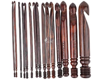 Handmade ROSEWOOD Jumbo Crochet Hooks, 15 Sizes Upto 25MM Wooden Crochet Hooks for Knitting, Wooden Yarn Bowl Crochet Hooks Knit Accessories