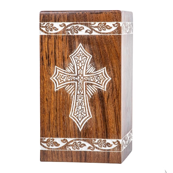 Urna in legno di palissandro per ceneri umane per adulti – Capacità di 500 cm cubi – Urna funebre per ceneri con bordo inciso – Scatola commemorativa