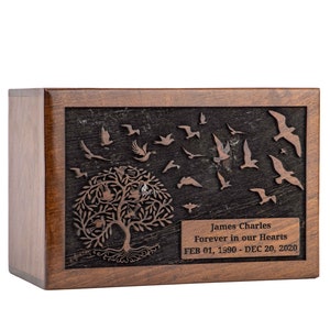 Wooden Cremation Urns for Human Ashes - Tree of Life Wooden Carved Box - Memorial Keepsake Urn - Urn for Mom and Dad by INTAJ