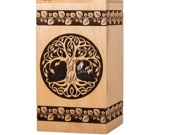 Handmade Rosewood Urn for Human Ashes - Tree of Life Wooden Box - Personalized Cremation Urn for Ashes Handcrafted - Large Wooden Urn Box