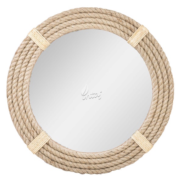 INTAJ Rustic Nautical Rope Mirror - Decorative Spiegel Rund Round Rope Wall Hanging Mirror - Living Room Bedroom Farmhouse Entry Wall Decor