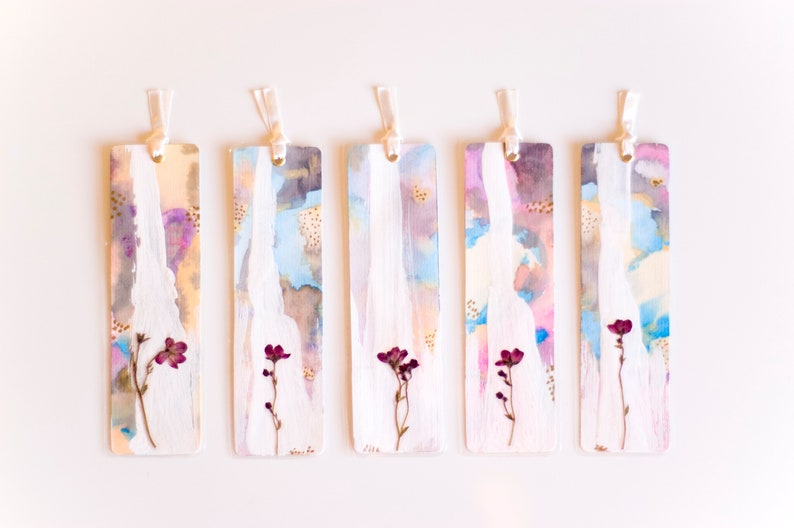 5 laminierte Lesezeichen Satz. Gepresste Blumen