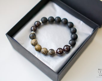 Garnet Jasper Agate Bracelet, Unisex Gemstone Beaded Bracelet, Everyday Jewelry for Men