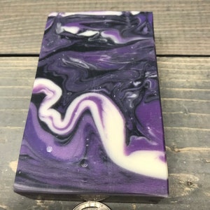 Lavender Martini with Banded Amethyst Stone on top of Bar Soap, bubbly soap, creamy soap