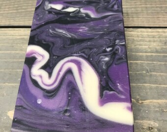 Lavender Martini with Banded Amethyst Stone on top of Bar Soap, bubbly soap, creamy soap