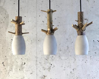 Concrete Pendant Light: Modern Gray Lamp with Wood Detail