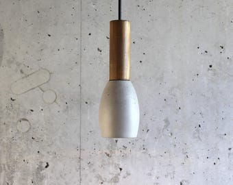 Handmade Concrete Pendant Light: Modern Wood Accent Lamp