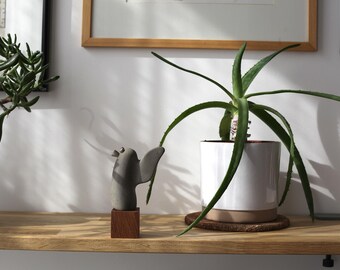 Concrete and Oak Angel Bird Sculpture | Handmade Figurine Art Home Decor