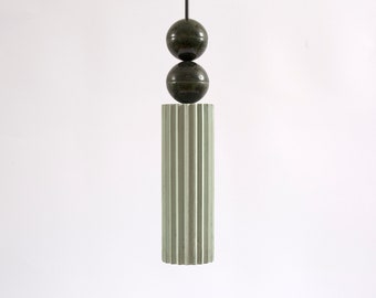 Concrete Pendant Light with Moss Epoxy Bubble - Handmade NERINGA