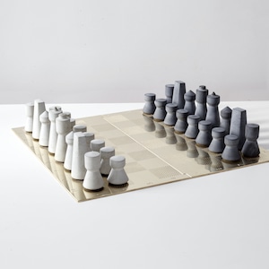 chess set | handmade chess pieces from concrete | contemporary chess set| chess board from brass, metal or plastic | modern chess set|