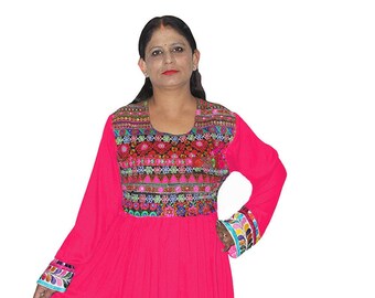 Indian Women's Long Dress Pink Color Wedding Wear Banjara Tunic Maxi Gown Plus Size