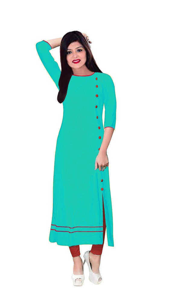 Indian Women Long Dress Cotton Tunic Casual Frock Suit Solid Print Maxi Dress Multiple Colors Plus Size Etsy