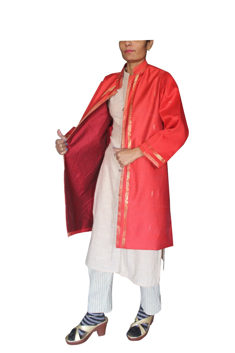 Indian Women's Silk Long Jacket New Style Out Wear Coat Etsy