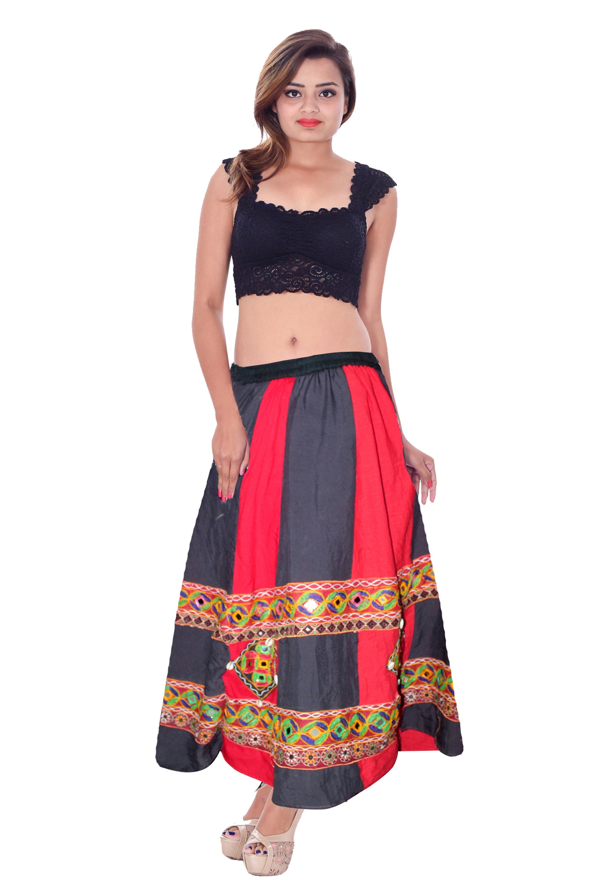 Indian 100 Cotton Long Skirt Women Ethnic Mirror Embroidered Etsy