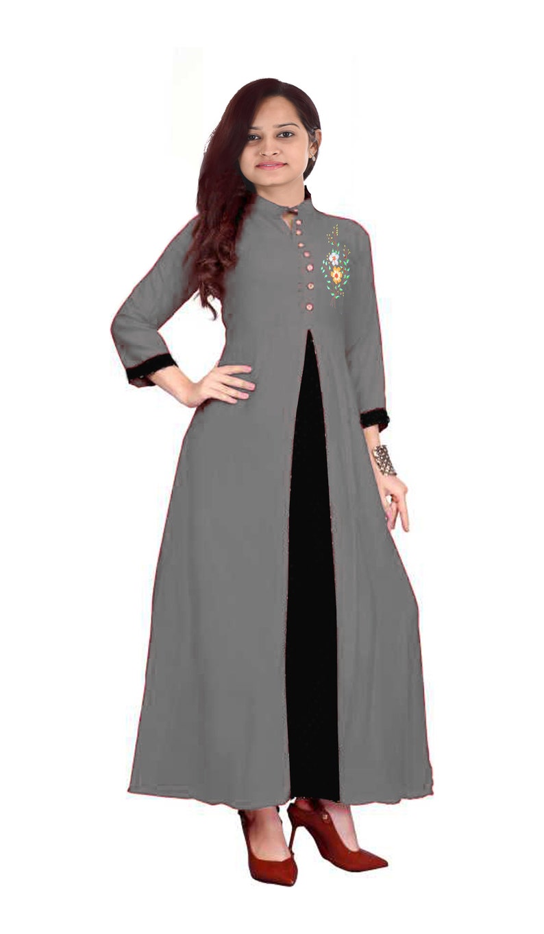 Indian Long Embroidered Women/'s Dress Kurti Ethnic Pure Cotton Maxi Gown Solid Multiple Color Tunic Plus Size