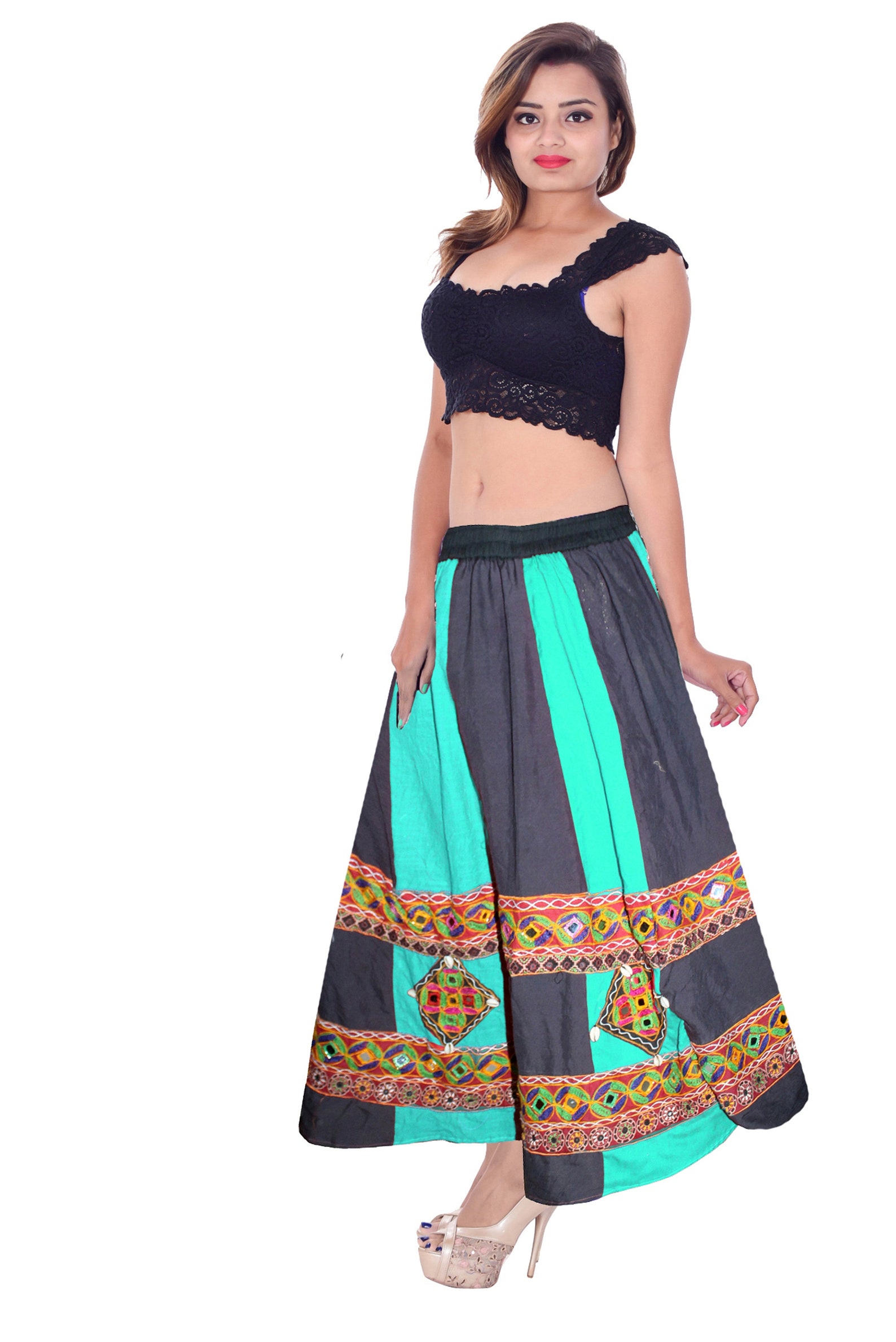 Indian 100 Cotton Long Skirt Women Ethnic Mirror Embroidered Etsy